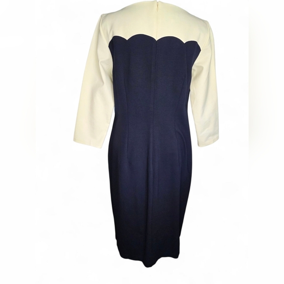 Talbots Navy/Cream Scalloped Detail 3/4 Sleeve Sheath Midi Dress, Women Size 6 - Picture 3 of 5
